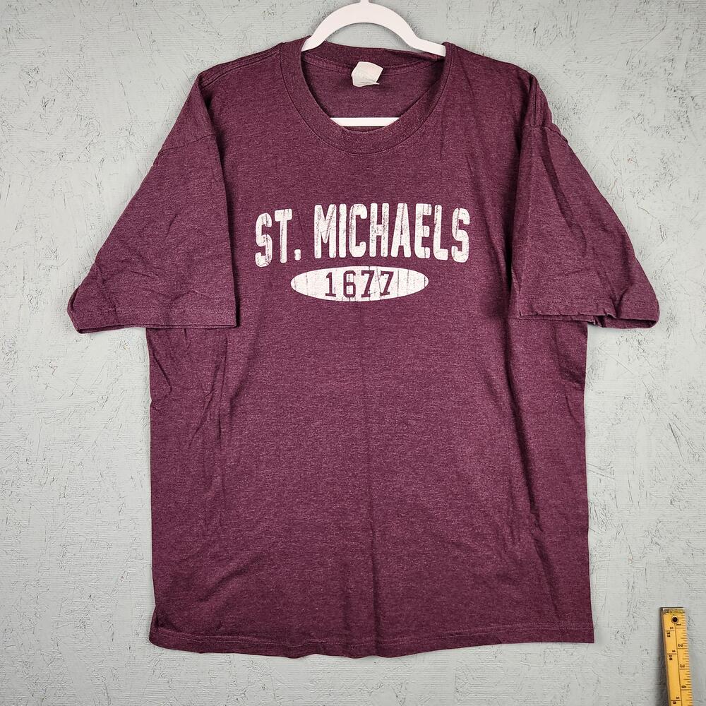 Vintage St Michaels Shirt Mens 2XL Maroon Red Graphic Tee Logo Tee Retro Y2K